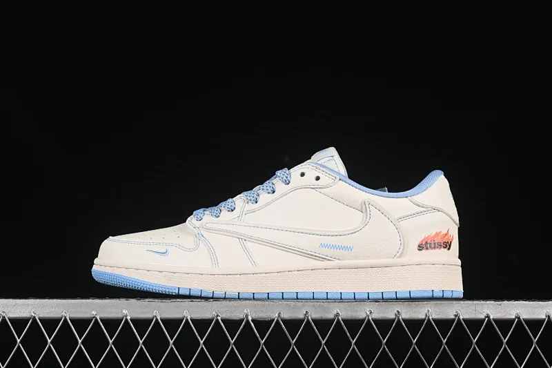 All categories Air Jordan Jordan series basketball shoes Air Jordan 1 Low high-end customized low-top sneakers Travis Scott x Fragment Design x Air Jordan 1 Low OG SP AJ1 Joe 1 Stussi joint rice blue flame low-top cultural casual sneakers ZH2598-229